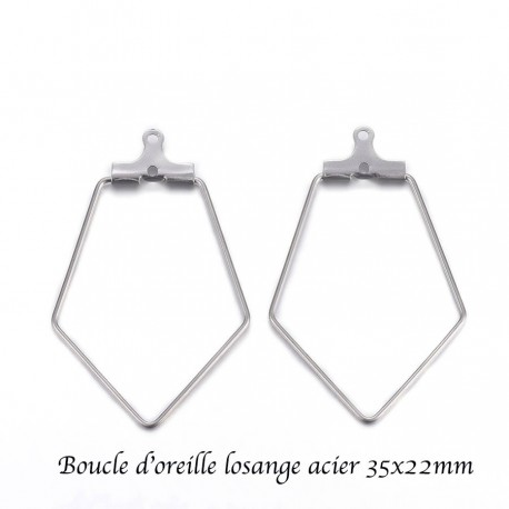 6 boucles d'oreille créole acier inoxydable losange 35x22mm