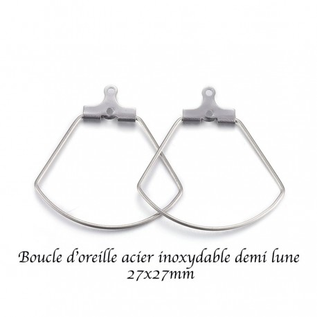 6 boucles d'oreille créole acier inoxydable demi lune 27mm