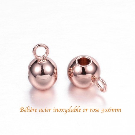 6 bélières acier inoxydable or rose 9x6mm