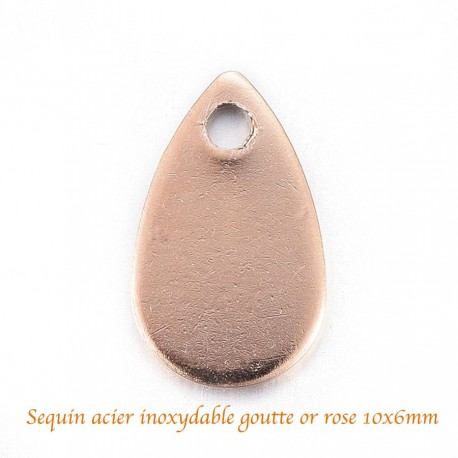 6 Sequins acier inoxydable or rose goutte 10x6mm