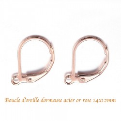 3 Paires boucle d'oreille dormeuse acier plaqué or rose 14x12mm