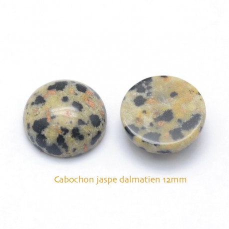 2 Cabochons pierre gemme jaspe dalmatien 12mm
