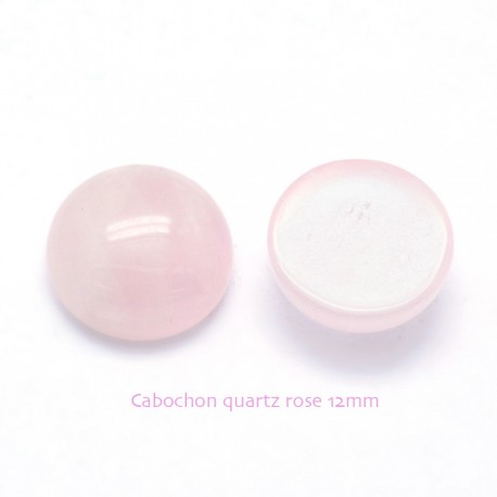 2 cabochons pierre gemme quartz rose 12mm