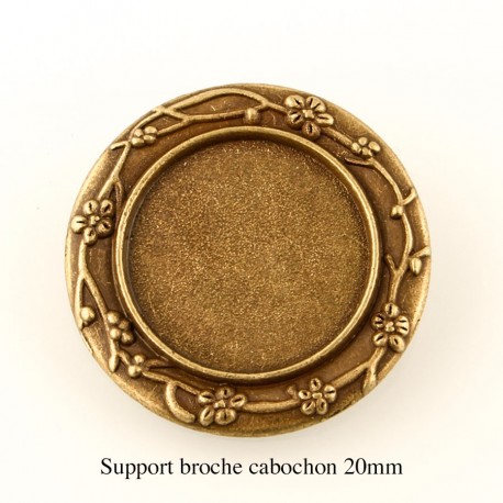 1 Support broche cabochon rond fleur bronze 20mm +cabochon