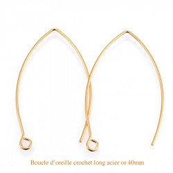 10 boucles d'oreille acier or crochet longue 40mm