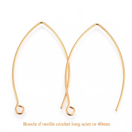 10 boucles d'oreille acier or crochet longue 40mm