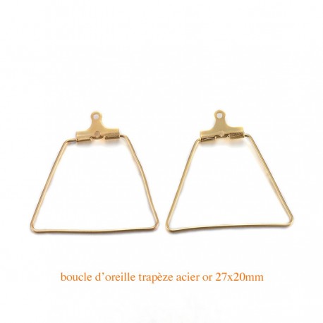 4 Boucles d'oreille créole trapèze acier or 26mm
