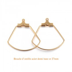 4 Boucles d'oreille acier inoxydable or créole demi lune 27mm