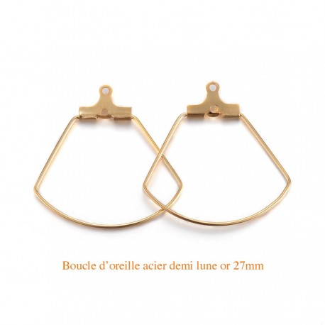 4 Boucles d'oreille acier inoxydable or créole demi lune 27mm