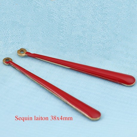 2 Sequins  longue goutte laiton émail rouge 38x4mm