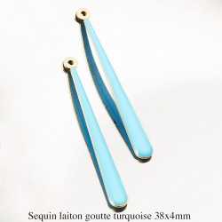 2 Pendentifs laiton longue goutte émail turquoise 38x4mm