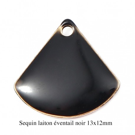 4 breloques sequin laiton éventail émail noir 13x12mm