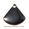 4 breloques sequin laiton éventail émail noir 13x12mm