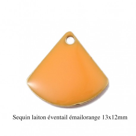 4 breloques sequin laiton éventail émail orange 13x12mm
