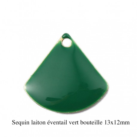 4 breloques sequin laiton éventail émail vert bouteille 13x12mm