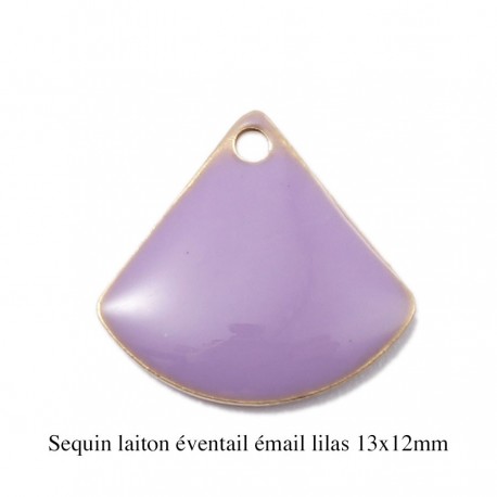 4 breloques sequin laiton éventail émail  lilas 13x12mm