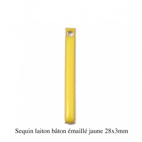 4 breloques sequin bâton émaillé jaune  28x3mm
