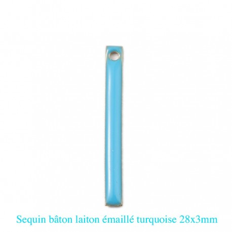 4 breloques sequin bâton émaillé turquoise  28x3mm