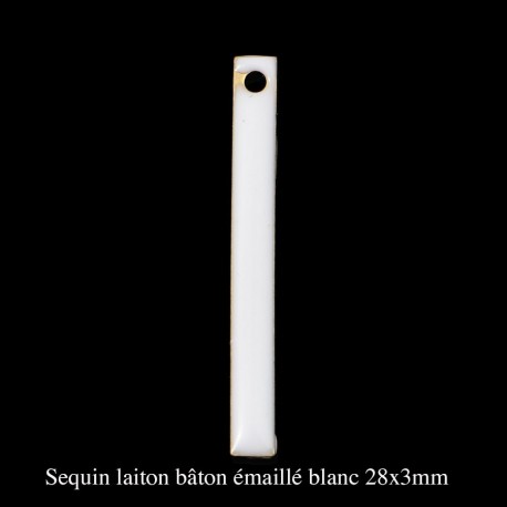 4 breloques sequin bâton émaillé blanc  28x3mm