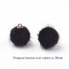 4 breloques pompon fourrure noire calotte or 20mm