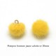 5 breloques pompon fourrure jaune calotte or 20mm