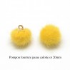 5 breloques pompon fourrure jaune calotte or 20mm