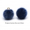 4 breloques pompon fourrure bleu nuit  calotte or 20mm