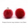 4 breloques pompon fourrure rouge calotte or 20mm
