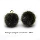 5 breloques pompon fourrure kaki calotte or 20mm
