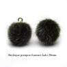 4 breloques pompon fourrure kaki calotte or 20mm