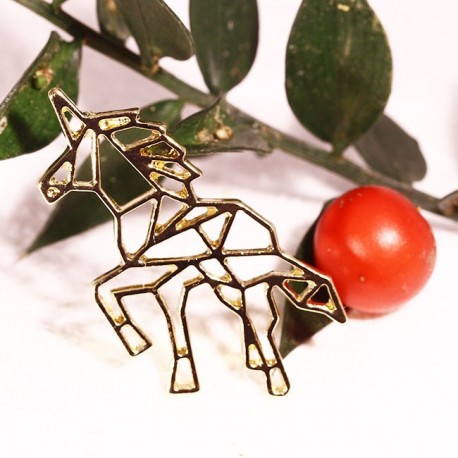 2 breloques origami licorne metal doré  30mm