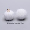 4 breloques pompon fourrure blanc  calotte or 20mm