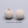 4 breloques pompon fourrure crème calotte or 20mm