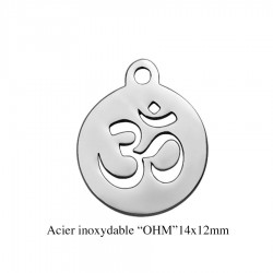 4 breloques acier inoxydable  médaillon Ohm 14x12mm