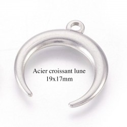 4 Breloques double corne acier inoxydable 19x17mm
