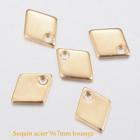 10 breloques sequin acier losange or 9x7mm