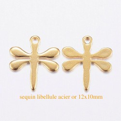 8 sequins acier libellule or 12x10mm