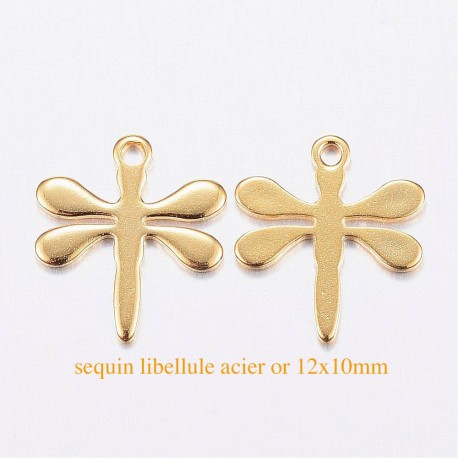 8 sequins acier libellule or 12x10mm