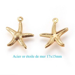 6 breloques  acier or étoile de mer 17x15mm