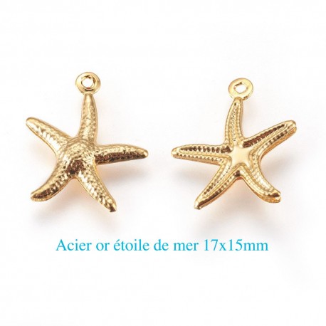 6 breloques  acier or étoile de mer 17x15mm