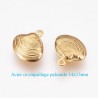 6 breloques acier or coquillage palourde 14x13mm