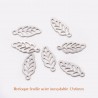 10 breloques mini feuille acier inoxydable 13x6mm