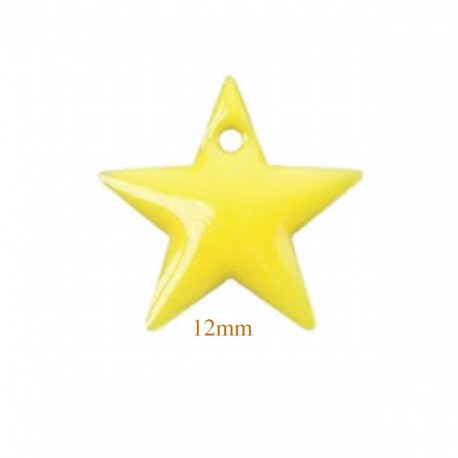 6 sequins étoile emaille  laiton jaune 12mm
