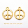 10 breloques acier inoxydable or signe paix 15x12mm