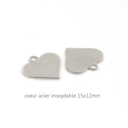 10 breloques  coeur acier inoxydable 15x12mm