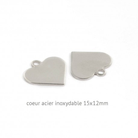10 breloques  coeur acier inoxydable 15x12mm