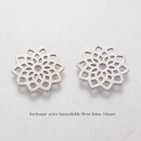 4 breloques fleur de  lotus acier inoxydable 16mm
