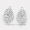 4 breloques découpe feuille acier inoxydable 17.7x10.4mm
