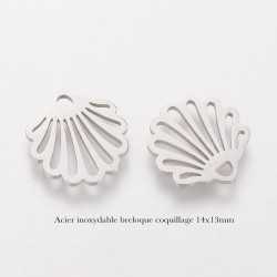 4 breloques acier inoxydable coquillage 14x13mm