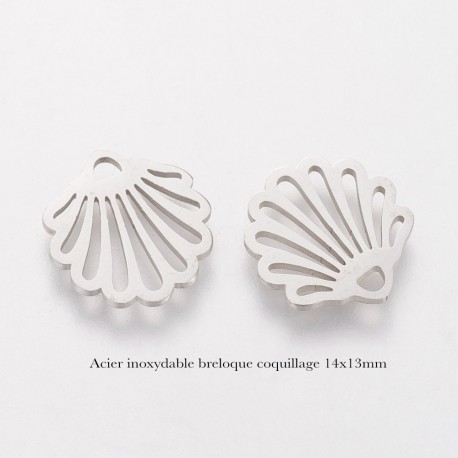 4 breloques acier inoxydable coquillage 14x13mm